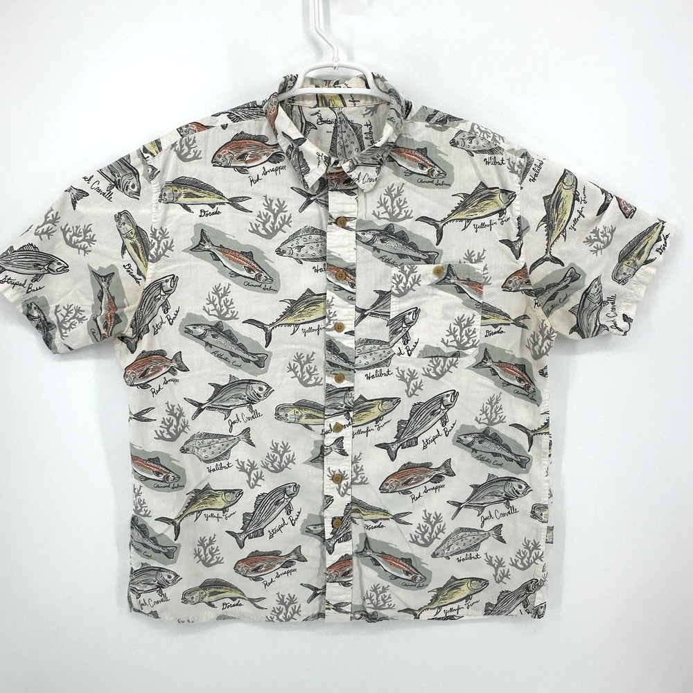 Croft & Barrow Men's XL Hawaiian Salt Water Fish Pattern Shirt Button Down Aloha